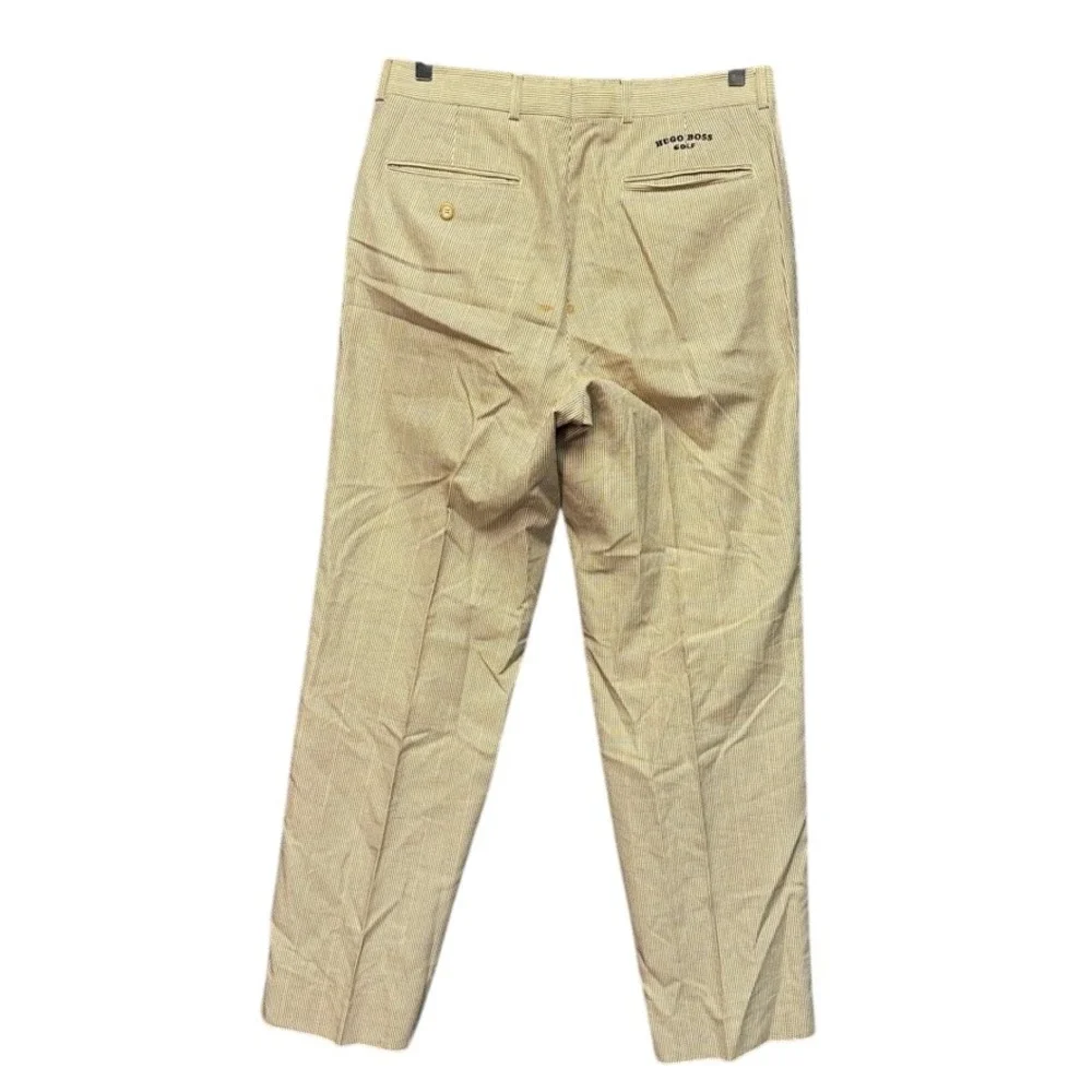 Hugo Boss Golf Player Mens Tan Micro Check Plaid Cotton Pleated Trousers 33x31